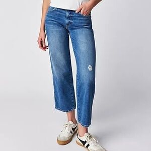 AMO Billie Cropped Wide Leg Mid-Rise Distressed Jeans